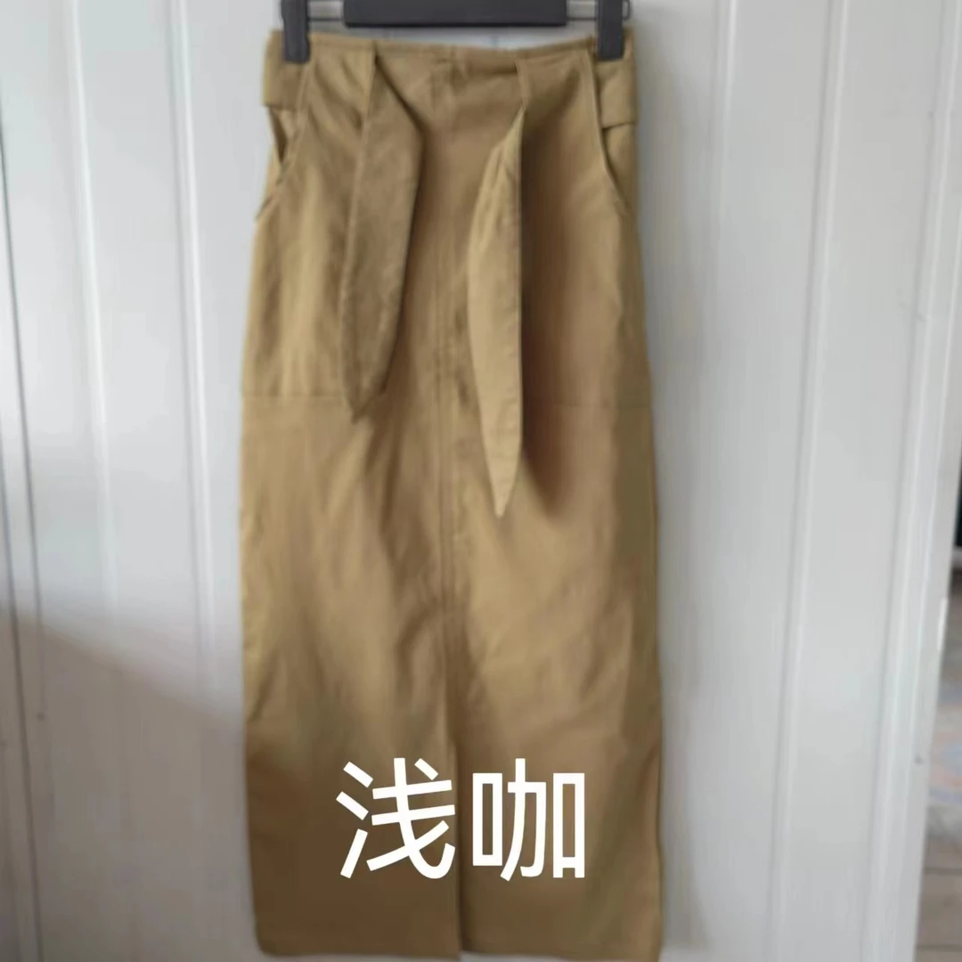 A124 日单--女士前开叉弹力长裙