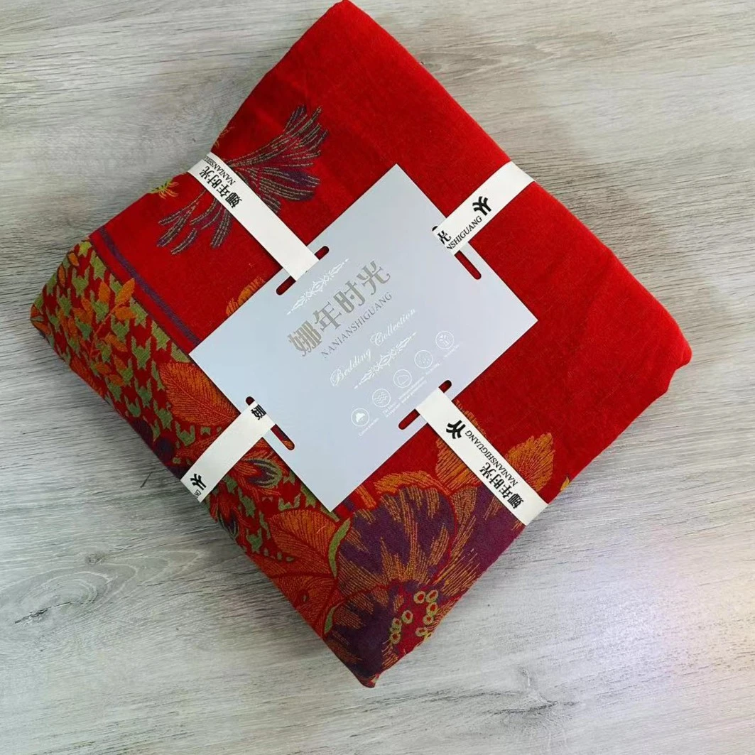 红千鸟格花开双层纱床单2.3*2.5米圆角宽边