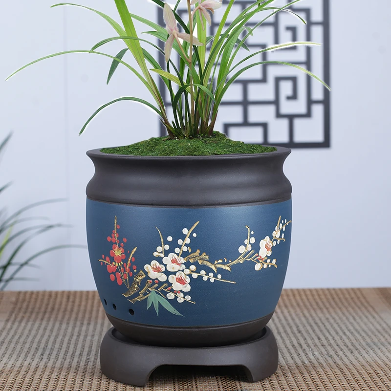 宜兴紫砂花盆兰花盆多肉绿萝盆君子兰盆精品高端紫砂陶瓷花盆包邮