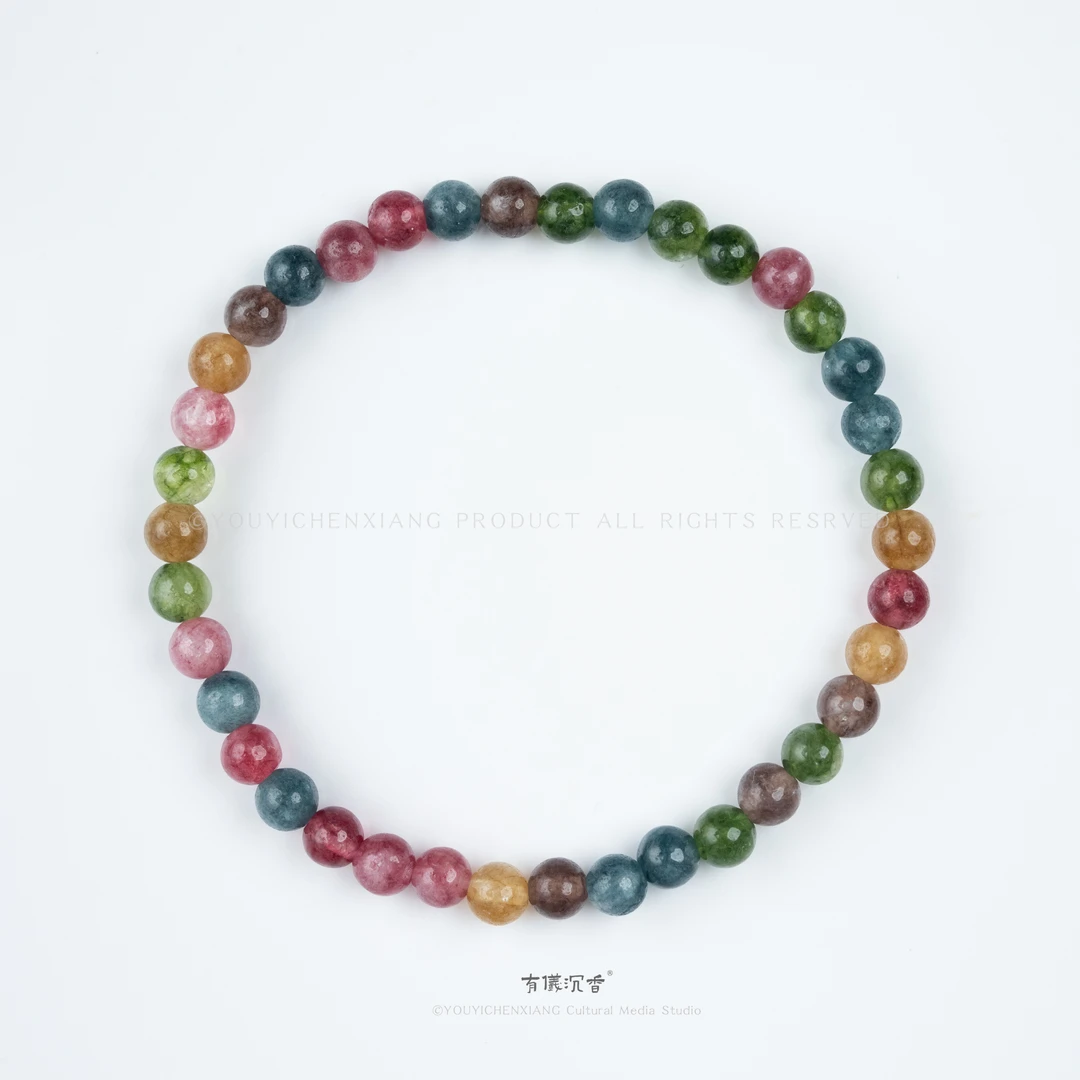 彩色碧玺手串天然彩虹碧玺女夏ins小众高级感碧玺弹力绳手链手串
