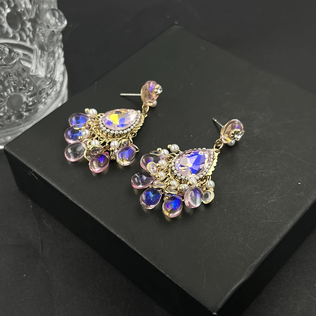 铜合金耳饰 D0456手工气质蓝色轻奢时尚复古彩色紫色耳饰