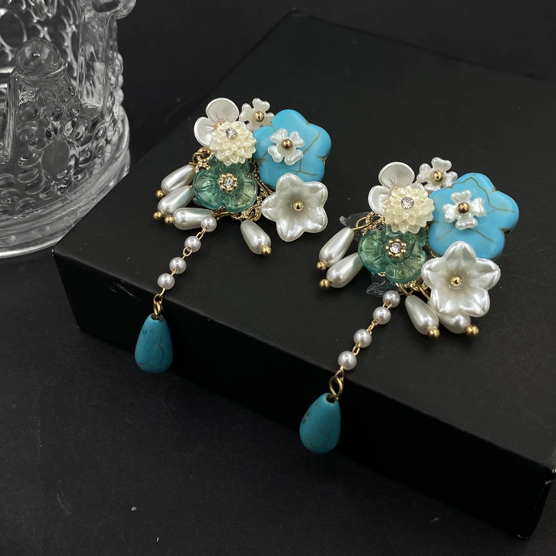 铜合金耳饰 D0368手工气质蓝色时尚绿色复古国风古风