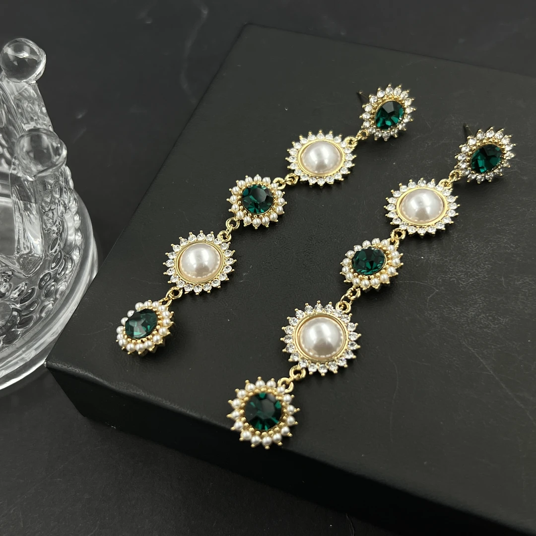 铜合金耳饰 D0481气质蓝色轻奢时尚绿色复古法式优雅