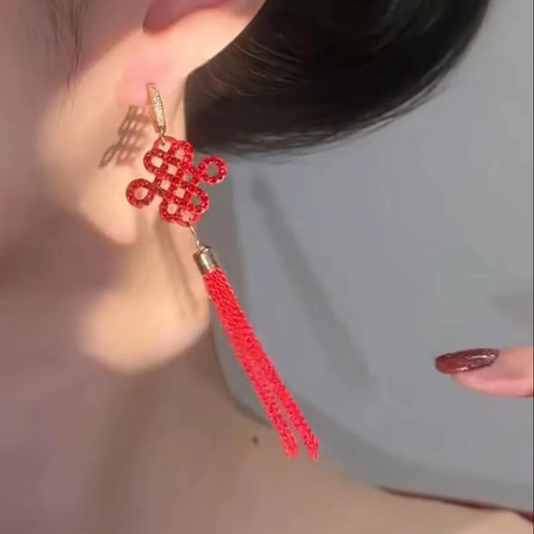 铜合金耳饰 A2006 气质中国结流苏高级耳环耳饰