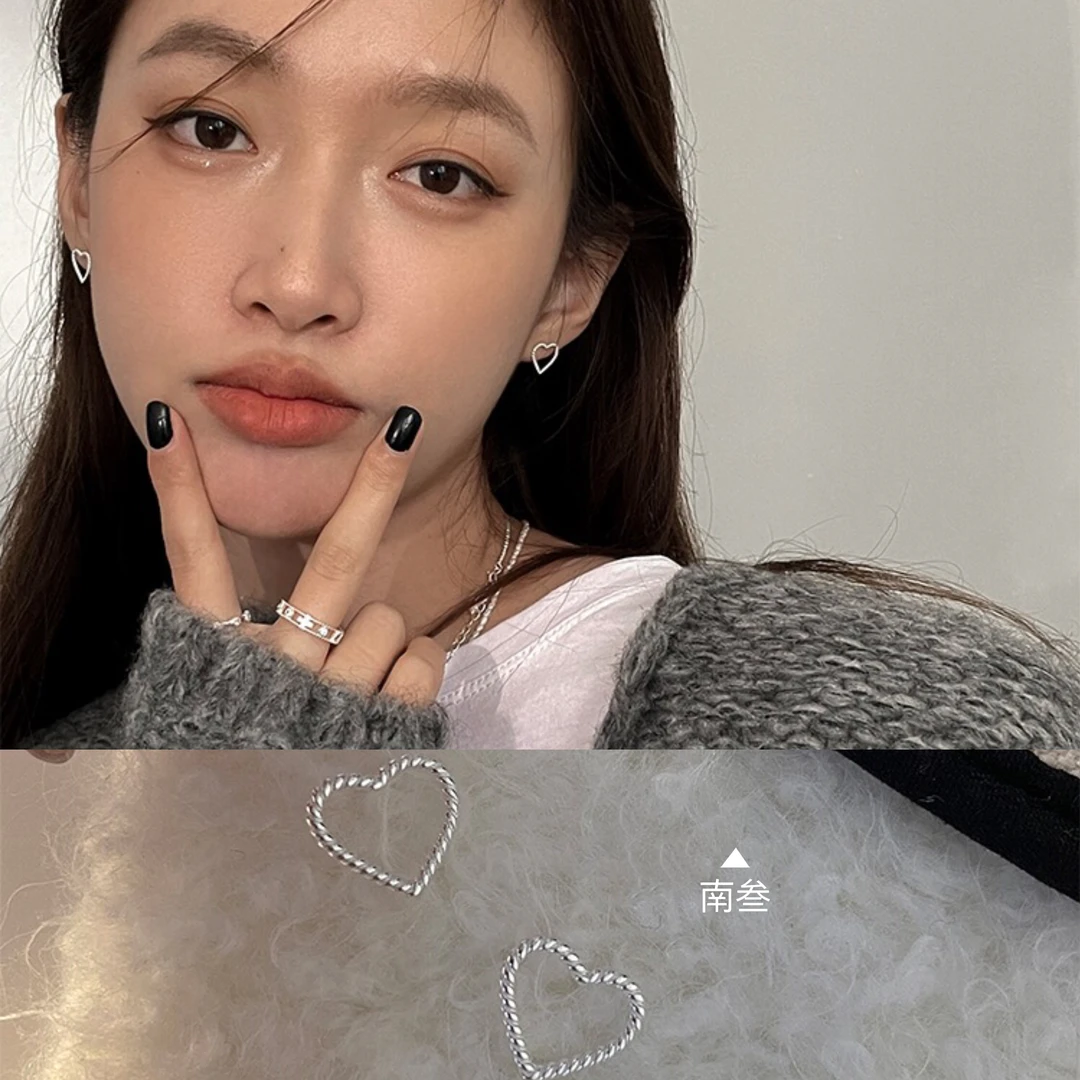 合金耳饰 耳钉女纯银睡觉免摘养耳洞爱心耳环新潮心型日常百搭
