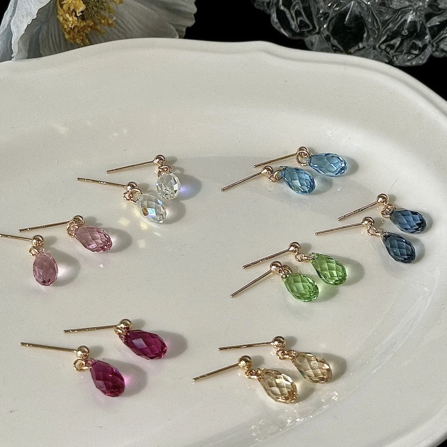 925银仿水晶耳饰 手工制作施家彩色耳钉S925银针吊坠耳饰精致小巧
