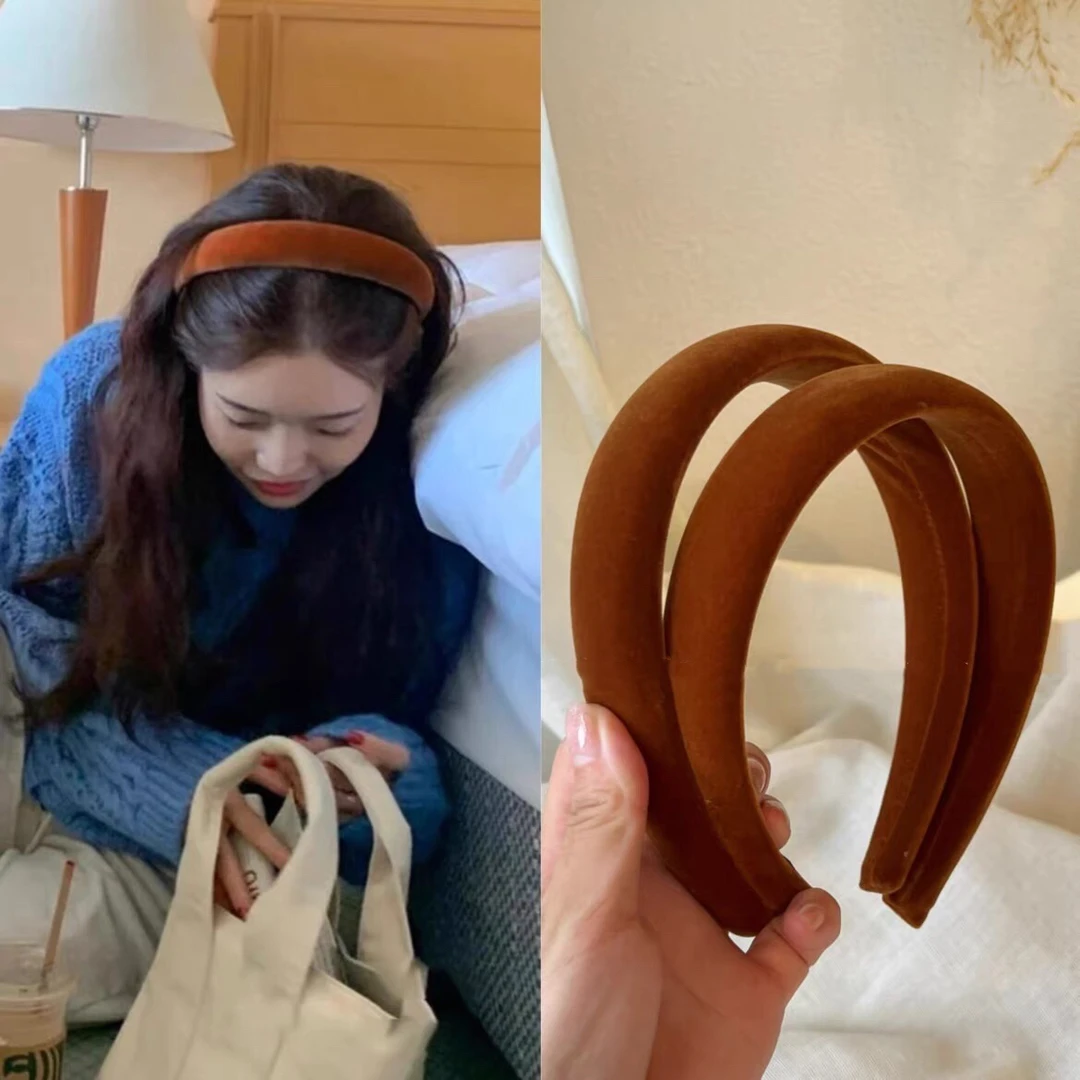 美拉德丝绒海绵发箍女高级感洋气时尚宽边高颅顶压发头箍