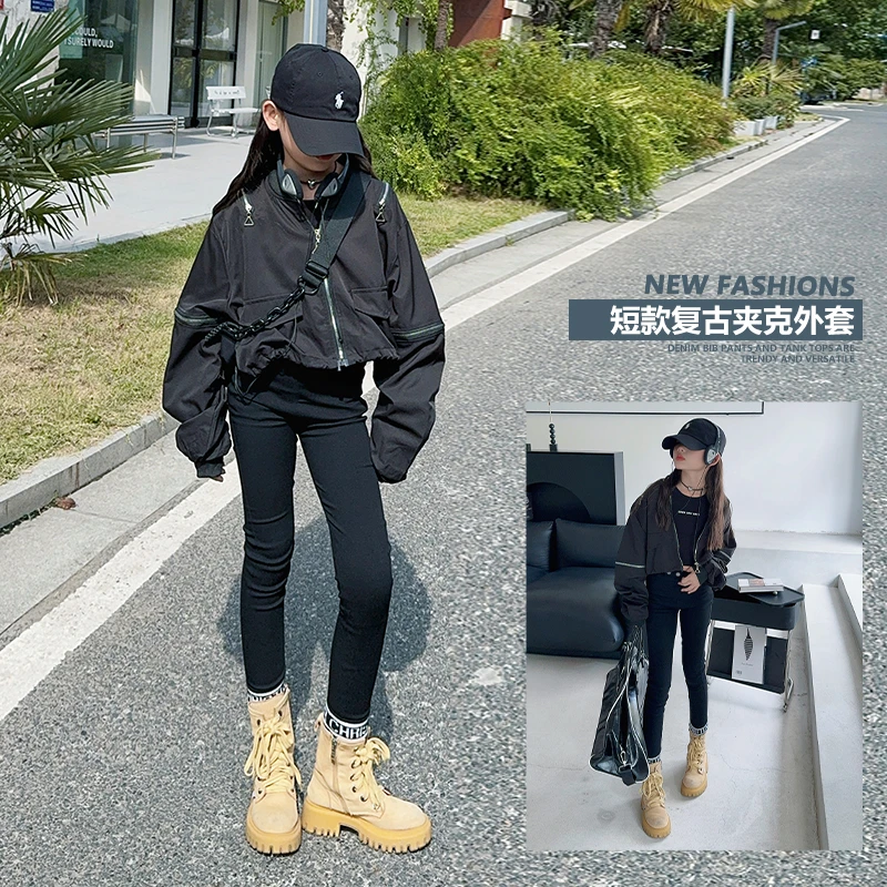 女童春装外套洋气时髦短款上衣2025秋季新款宽松休闲女孩网红夹克