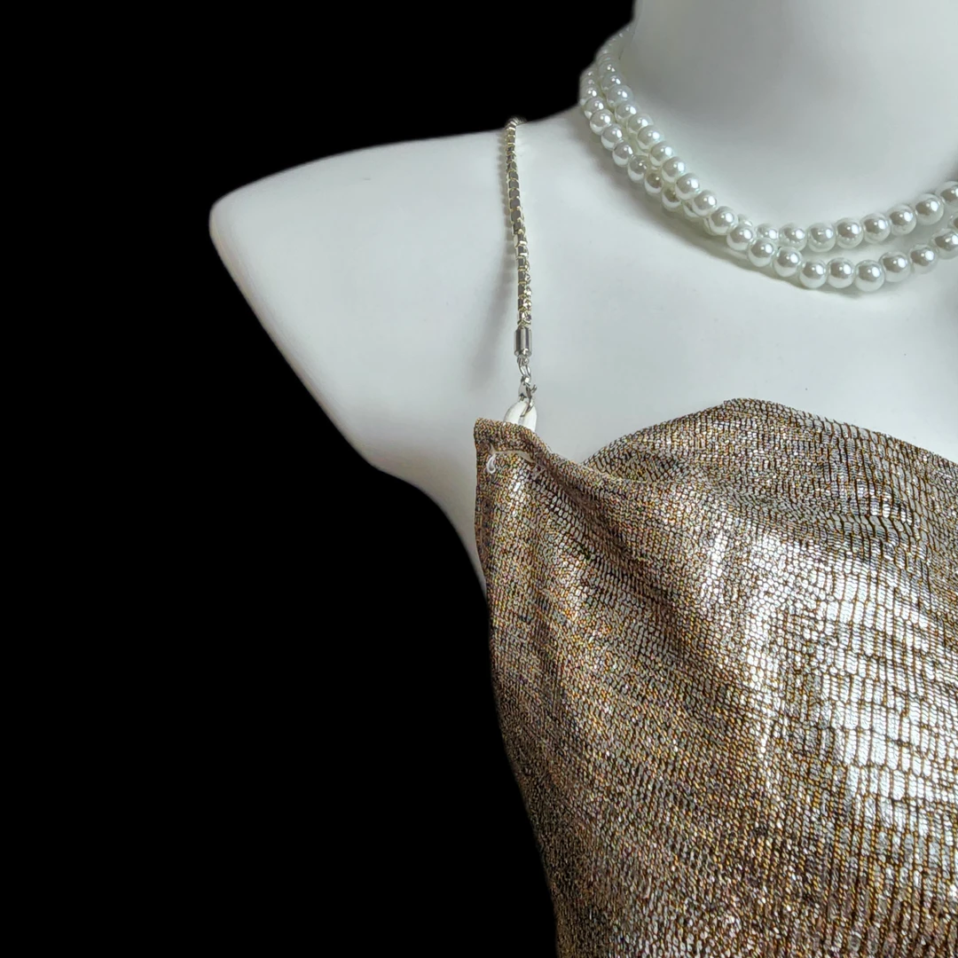 金鳞【90-220斤】女士性感大码睡裙闪亮迷人 高级金属链条