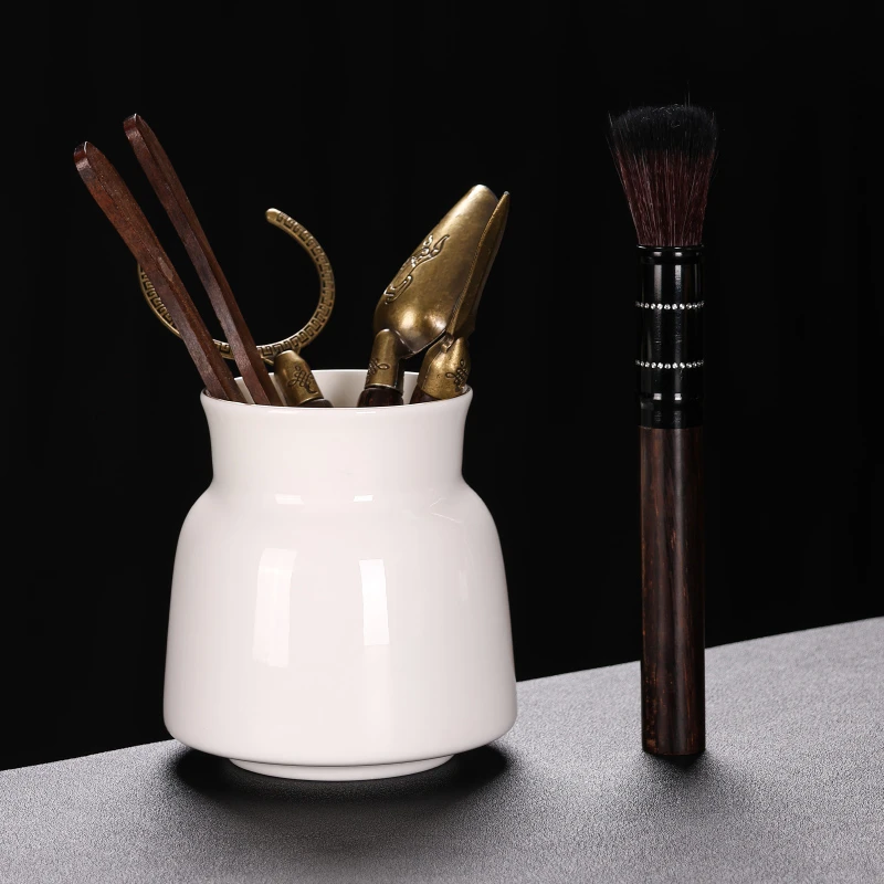 纯白六君子描金羊脂玉瓷组合茶勺茶叉洗壶笔茶夹茶匙套装茶道用品