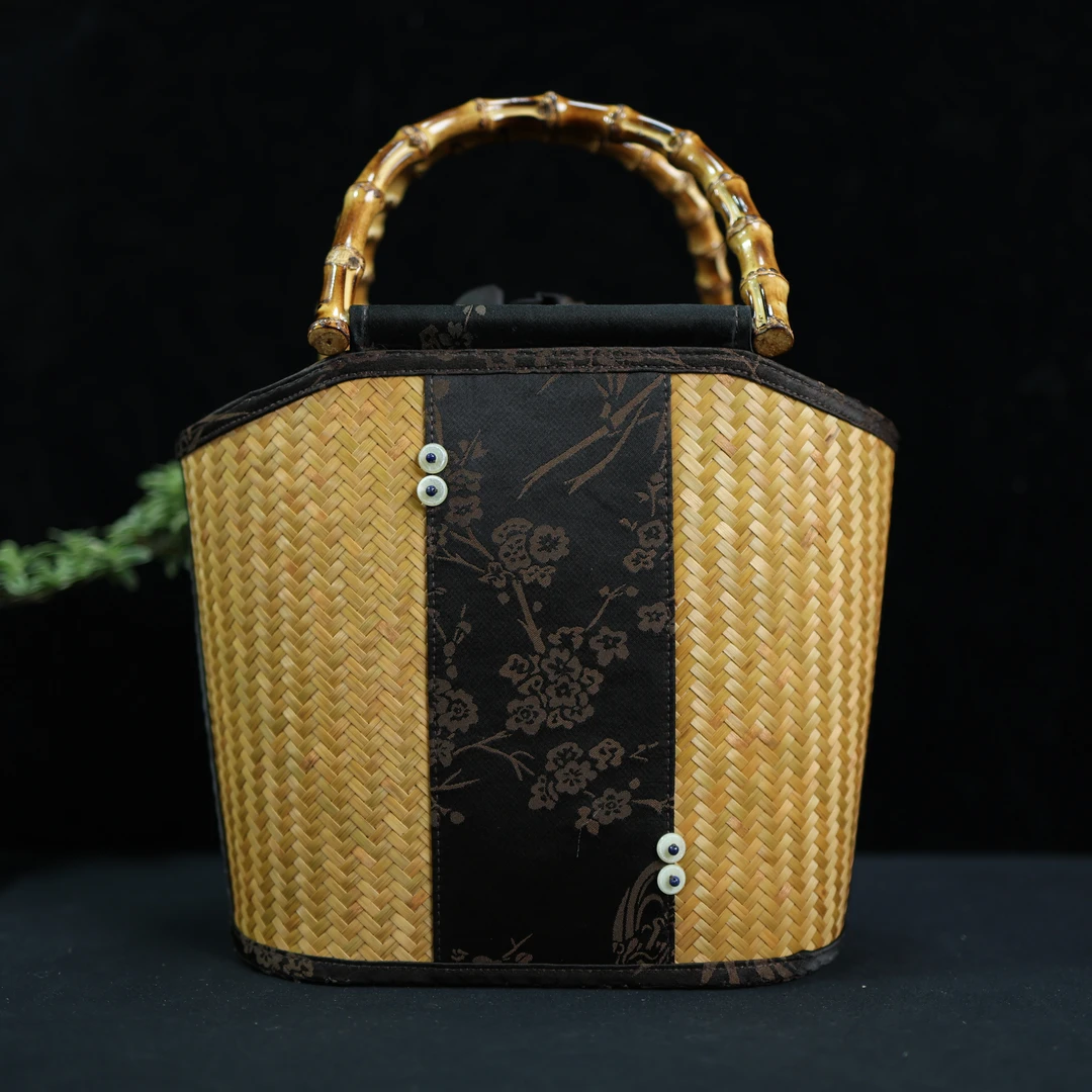 【朴意凡器】缎面印花国风竹把手包   缎面手工竹（XJDM107）