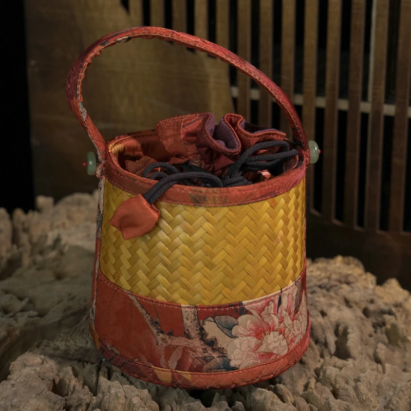 【朴意凡器】缎面印花手拎小桶杯笼