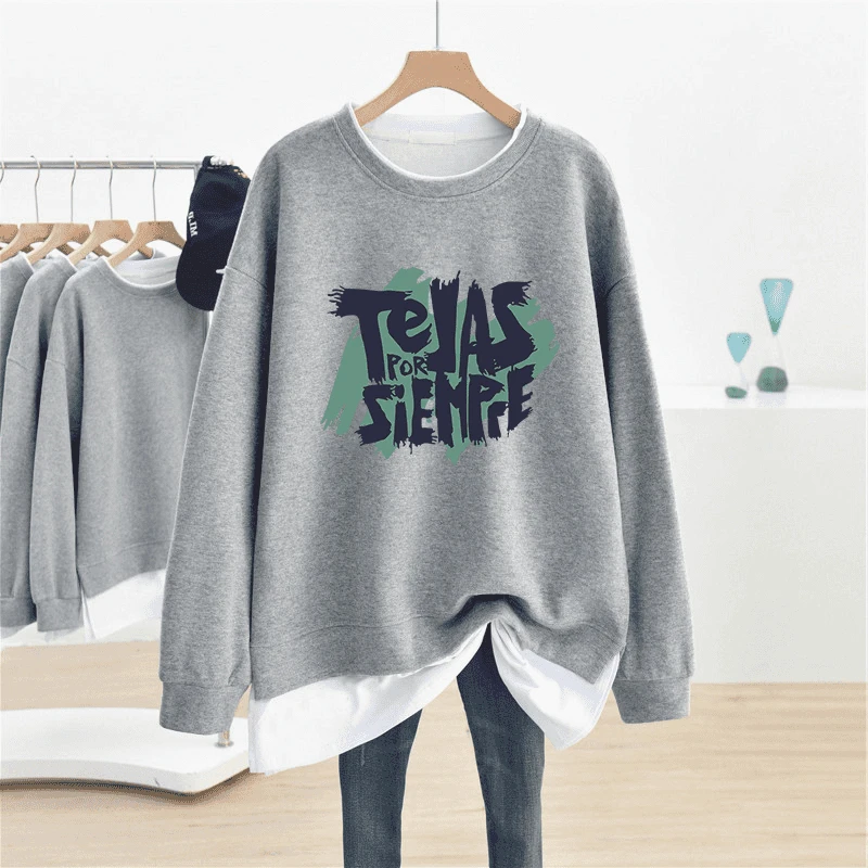 秋冬新款大码oversize宽松假两件卫衣女加绒加厚遮肚长袖上衣