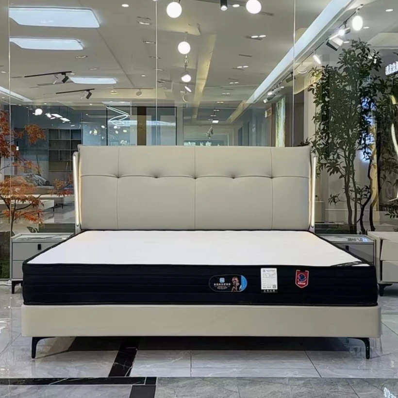 轻奢简约极简主卧室软包床皮艺床免洗大床真皮床#926