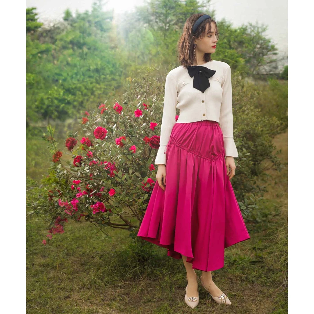 31sons杂志揭载款可调节抽绳不规则高腰半裙