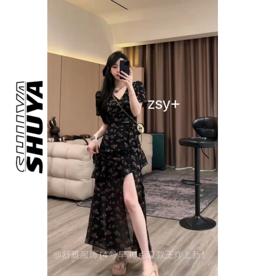 【张舒雅】重工定制韩里韩气度假风碎花泡泡袖套装DY#24156