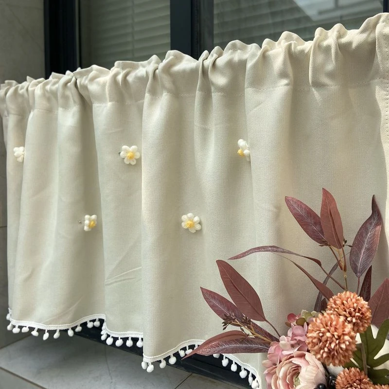 韩式免打孔飘窗短帘半帘卧室家用遮阳帘送伸缩杆窗户遮挡帘柜帘