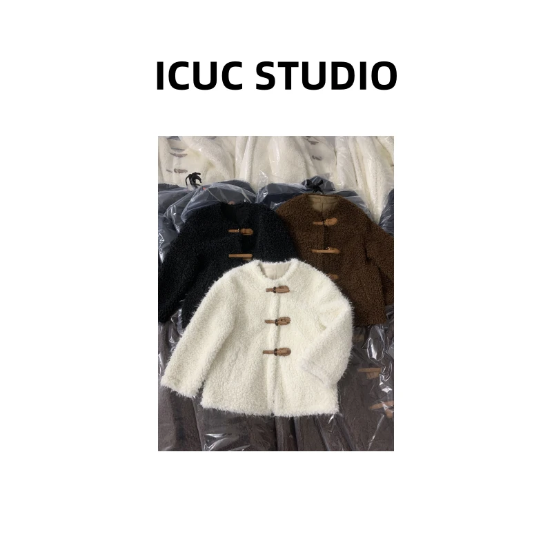 ICUC定制-【气质皮扣卷卷毛外套】冬季新款宽松百搭8066