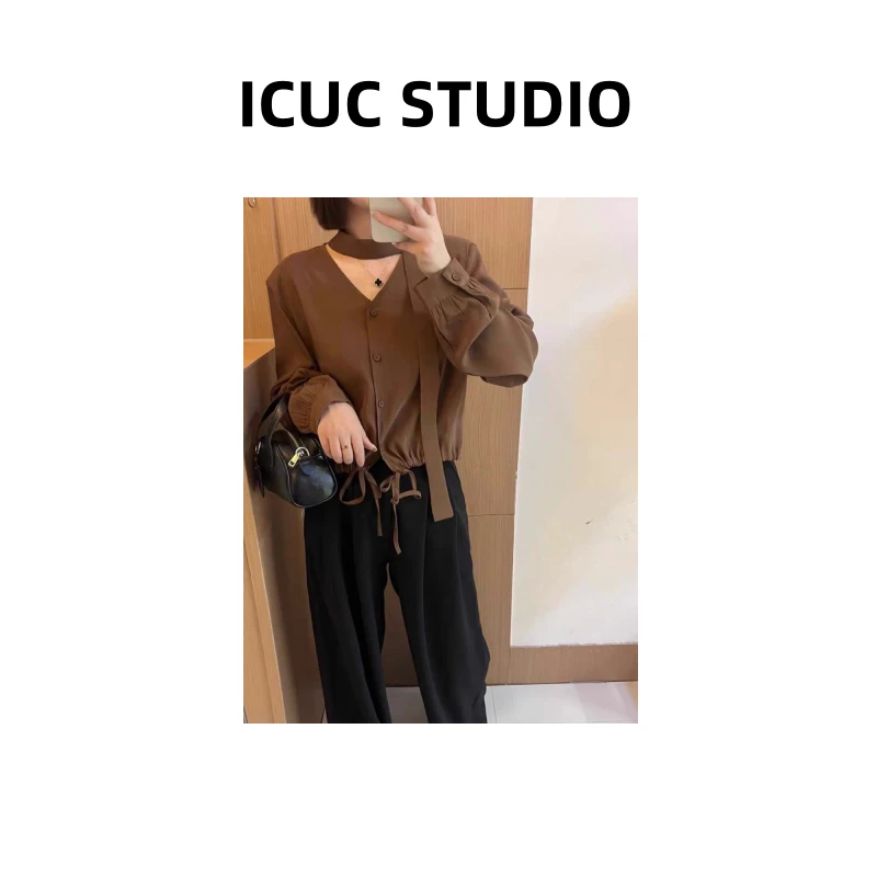 ICUC定制-【法式飘带V领长袖衬衫】秋季新款时尚显瘦小衫8004