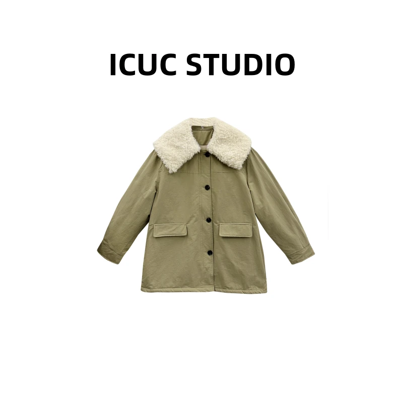 ICUC定制-【南油拼接大翻领派克】冬季新款宽松百搭外套9825