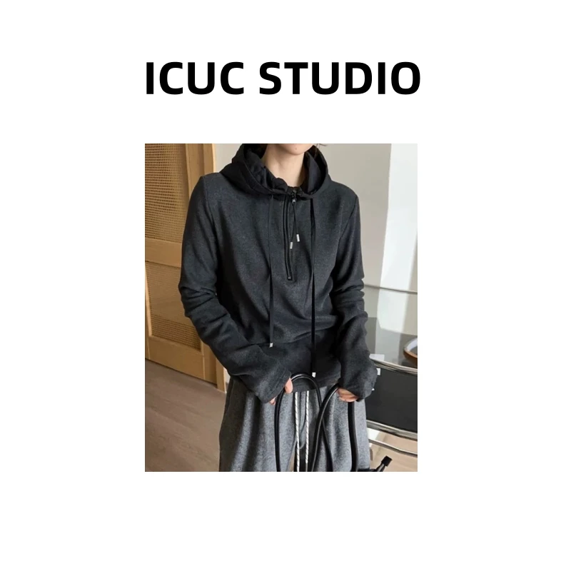 ICUC定制-【高品质抽绳半拉链连帽卫衣】秋冬新款小众百搭上衣8037