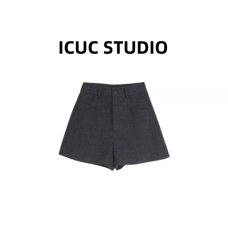 ICUC定制-【韩系穿搭毛呢短裤】冬季新款设计感小众百搭短裤935