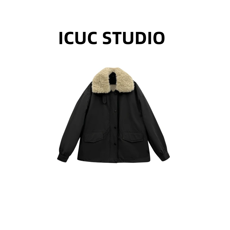 ICUC定制-【美式拼接加绒工装派克】冬季新款时尚宽松百搭外套9827