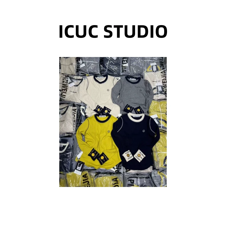 ICUC定制-【美式撞色刺绣长袖T恤】冬季新款显瘦百搭打底7769