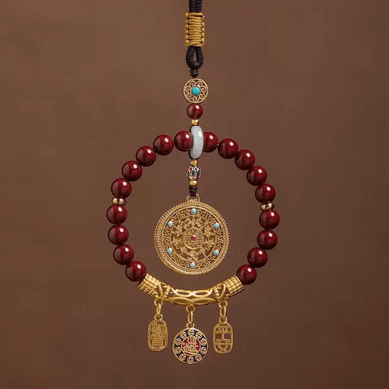 2024新款创意朱砂沙金平安如意汽车挂件车内吊饰男士女士轻奢礼物