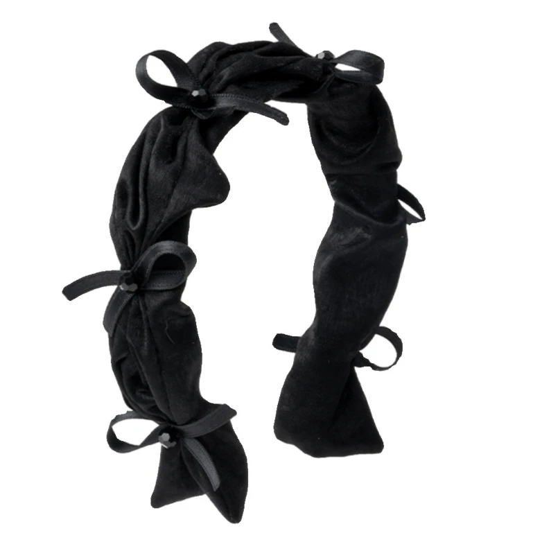 时尚高级感黑色发箍女高颅顶头饰蝴蝶结发卡宽边发饰褶皱头箍