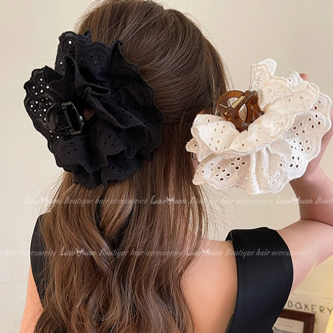 法式复古花朵发夹女后脑勺鲨鱼夹大号优雅仙气发抓夹2024新款高端