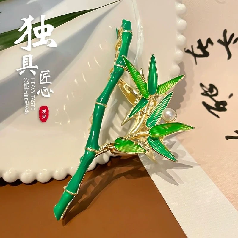 沁青竹~汉服发饰气质高级感发夹后脑勺抓夹女大号夏季古风鲨鱼夹