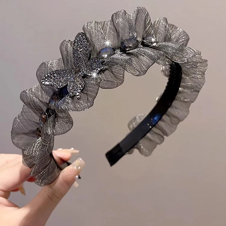 秋冬新款重工水晶花边发箍高级感头箍闪钻压发发饰高颅顶发梱发箍