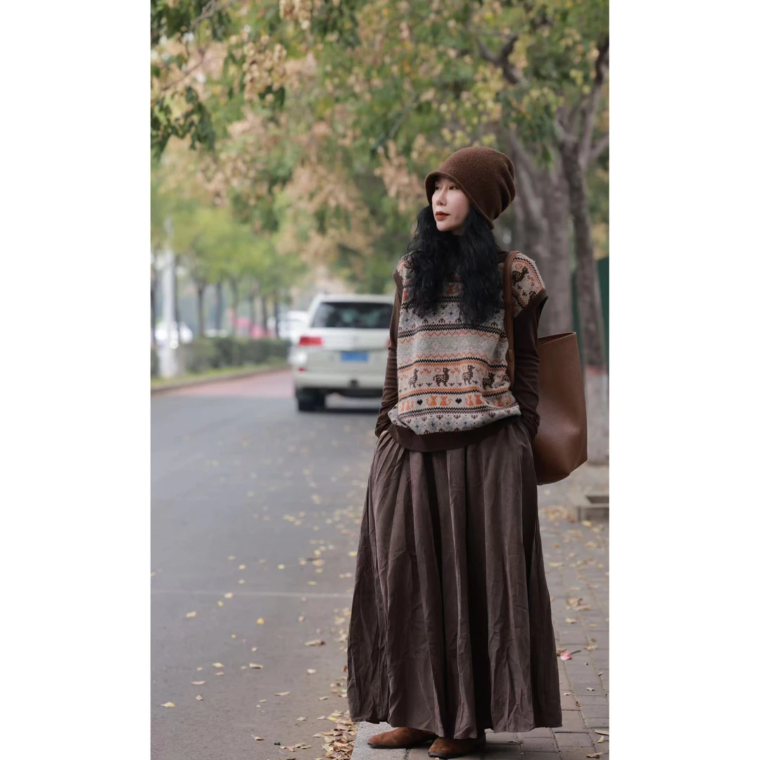 磨砂绒 不规则法式褶皱口袋半裙