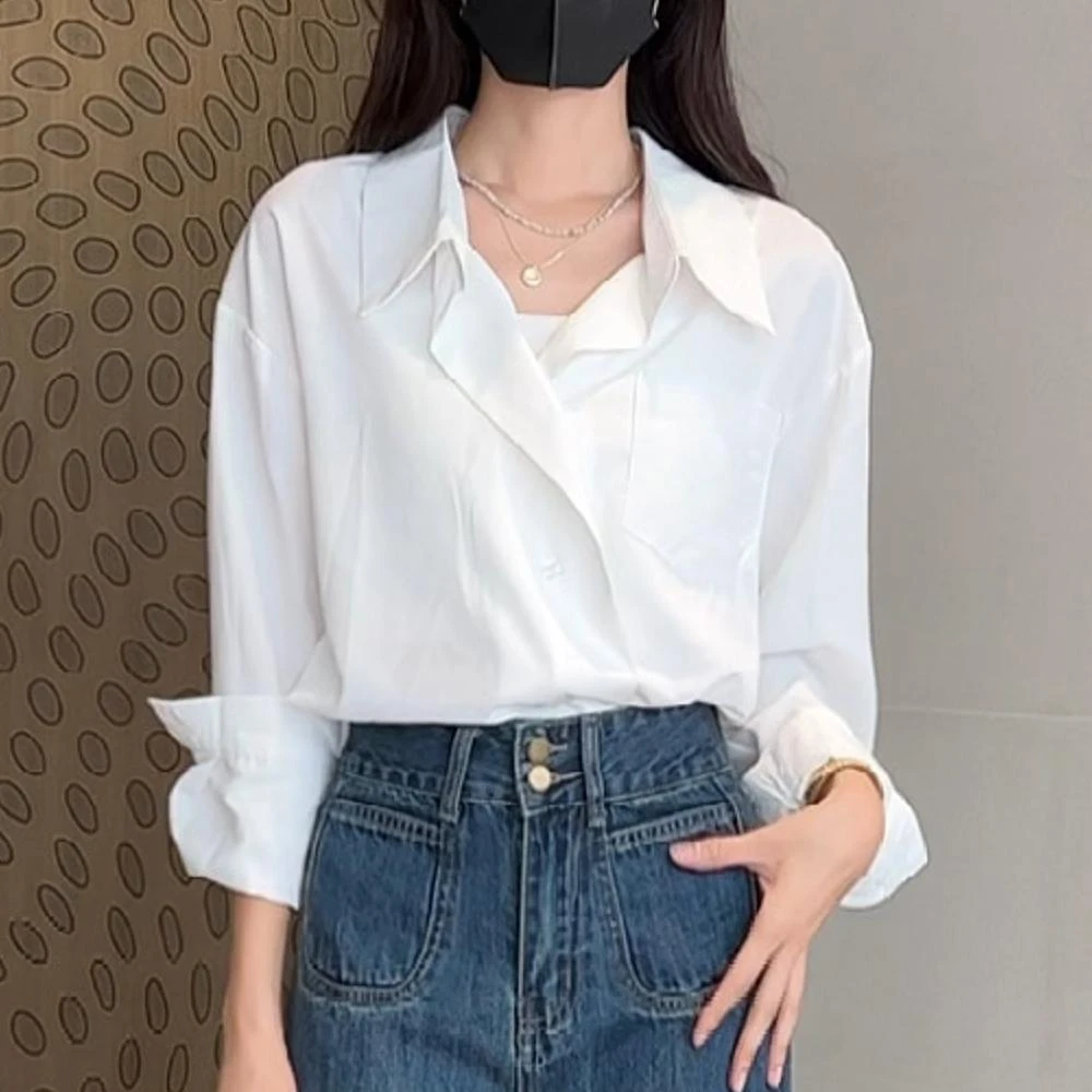 7284气质白色长袖衬衫女设计感宽松衬衣2025早春薄款时尚别致上衣