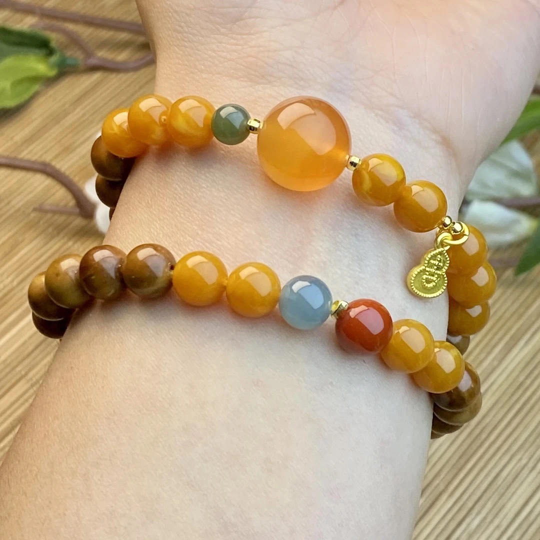 非金属木质手链 08库克菩提老蜡双圈手串