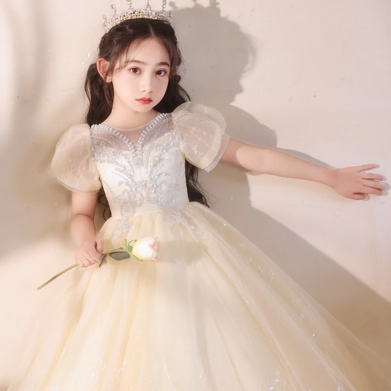 女童长款礼服裙 花童公主裙洋气生日走秀蓬蓬纱儿童