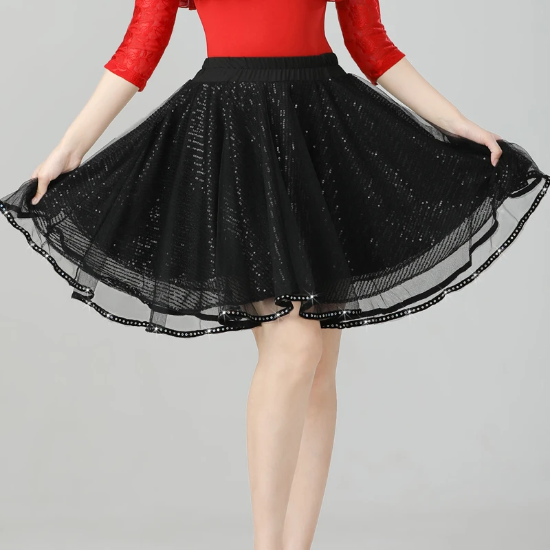 广场舞三步踩半身短裙吉特巴舞裙跳舞裙子网纱裙广场舞跳舞裙子