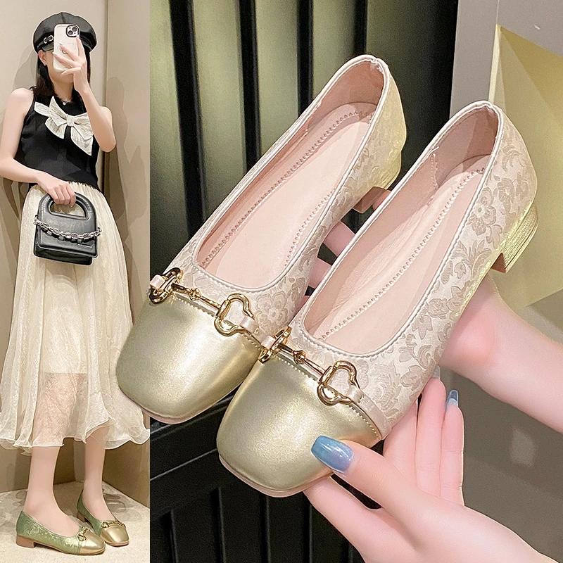 【退货补运费】原创新版国风马街扣防滑橡胶底透气平底鞋f33