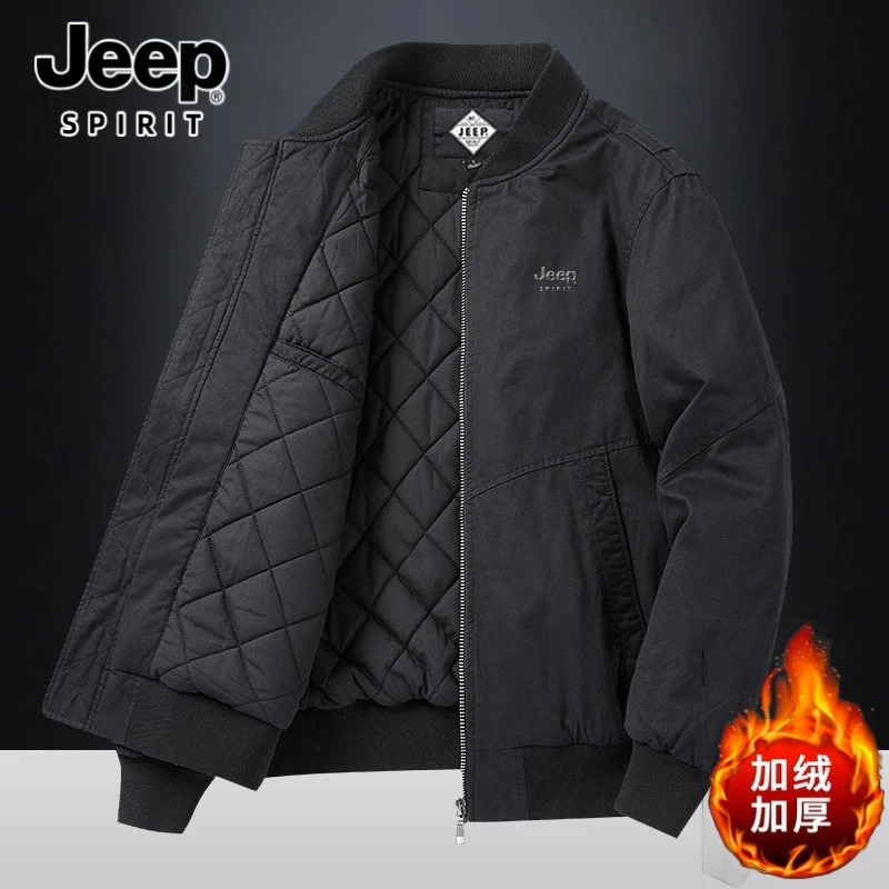 Jeep吉普男士夹克春季新款宽松棒球服青年飞行夹克爸爸装保暖外套