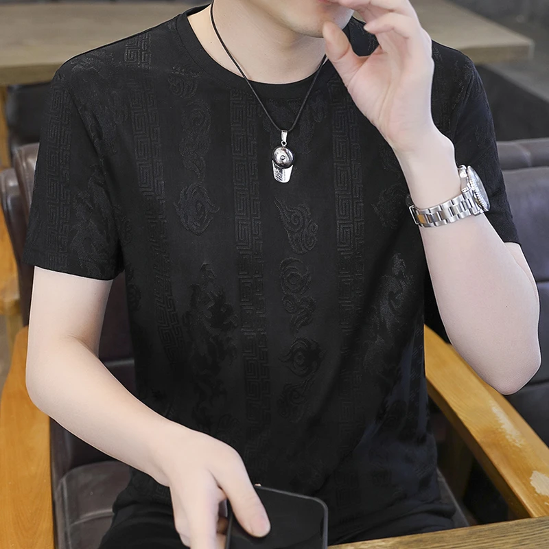 30-50岁夏季新款男士冰丝短袖t恤休闲透气镂空薄款半袖速干凉爽潮