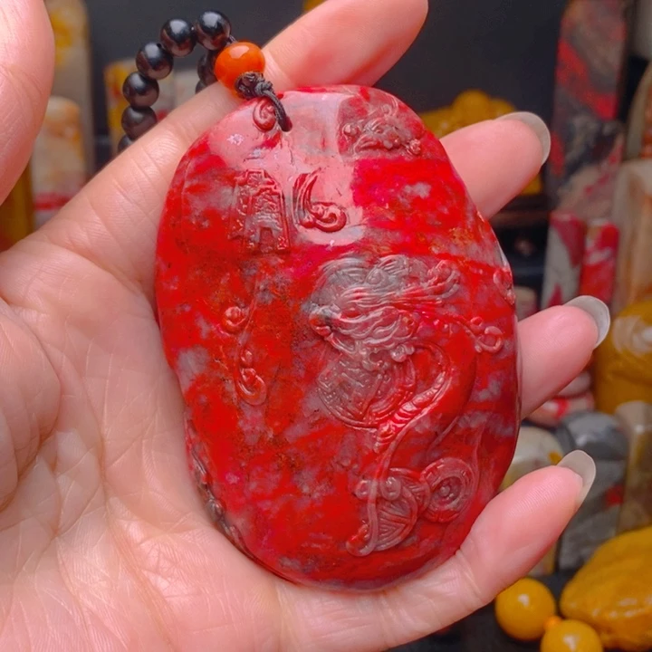 鸡血石开**乐鸡血石手把件