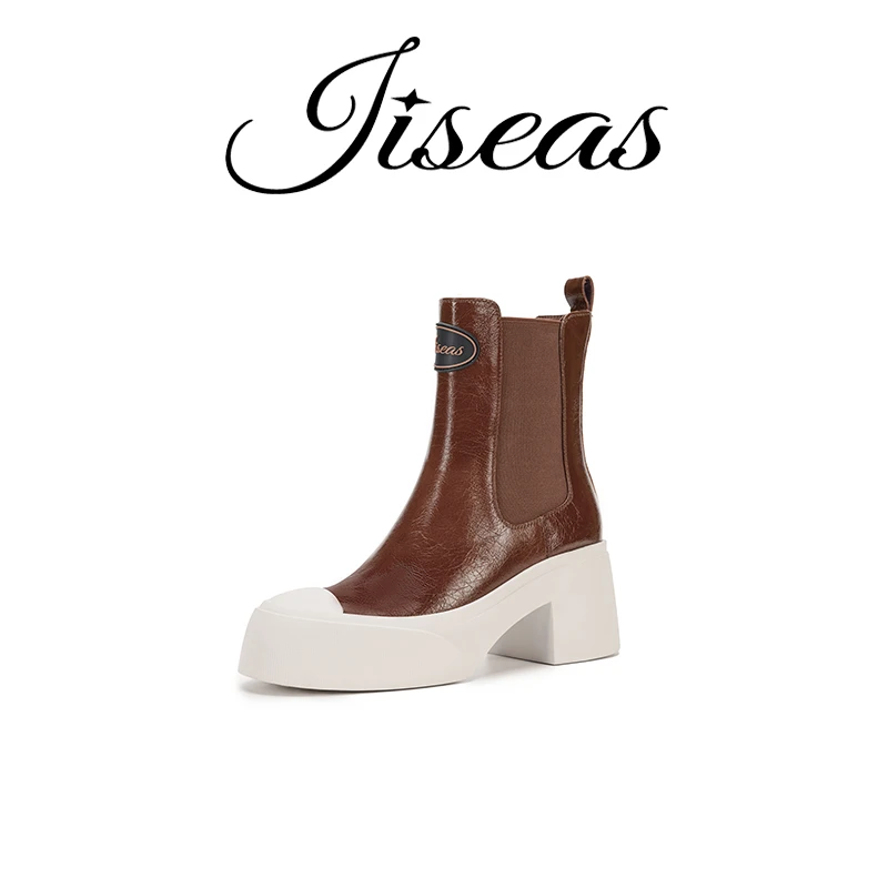 JISEAS/捷熙2024秋冬新款真皮切尔西短靴厚底增高马丁靴14D3010