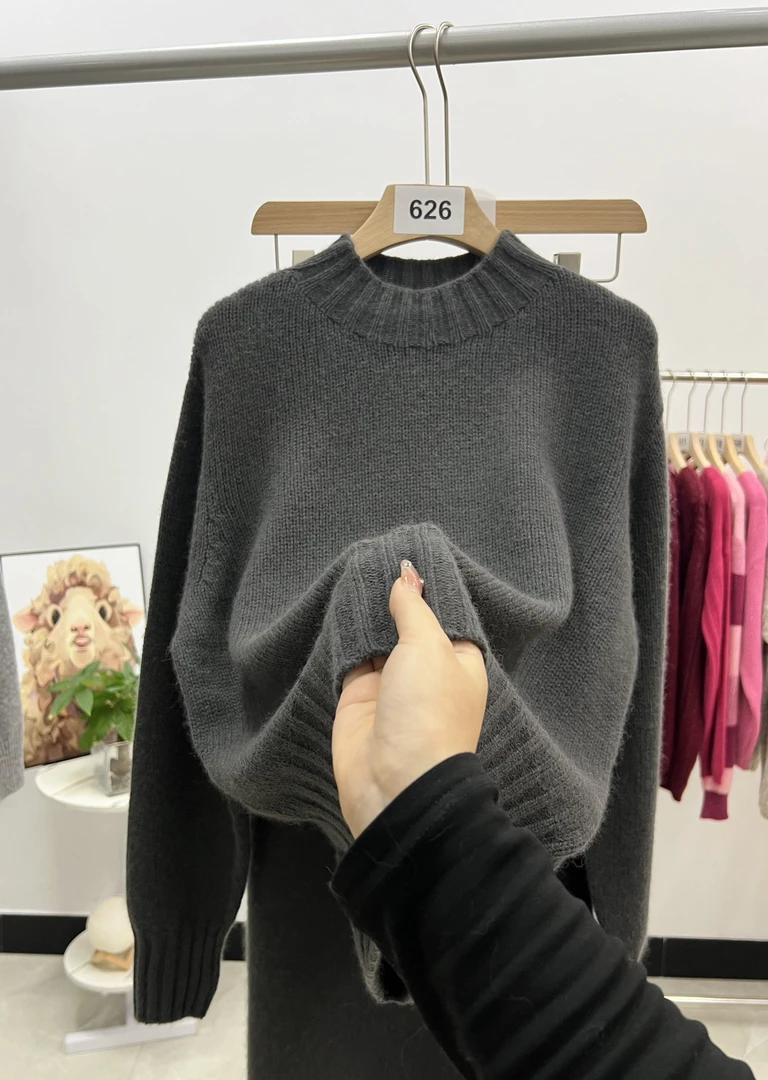 【希茵定制】2025秋冬高级灰简约宽松慵懒外穿时尚百搭气质长袖626