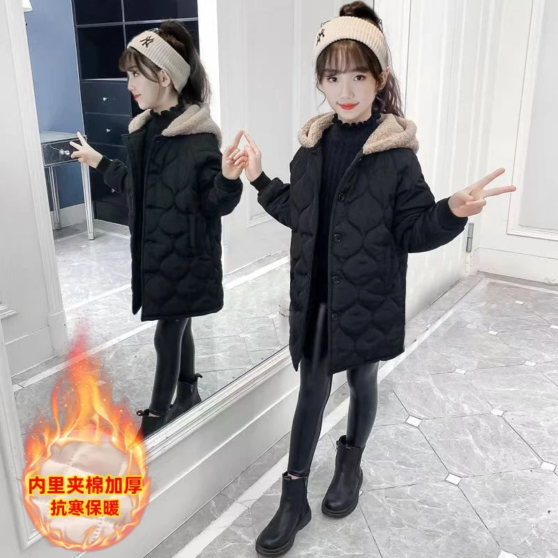 女童冬装棉衣2023新款中大儿童中长款洋气棉服秋冬加厚棉袄外套潮