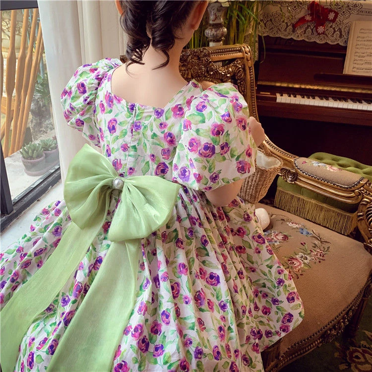 女童夏季连衣裙2025新款薄款中大童韩版洋气泡泡短袖夏装公主裙子