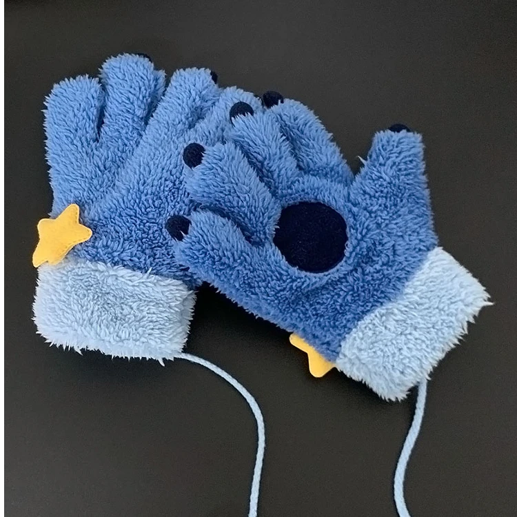 史迪奇爪爪毛茸茸手套加厚女冬季可爱保暖骑车史迪仔星星毛绒爪子