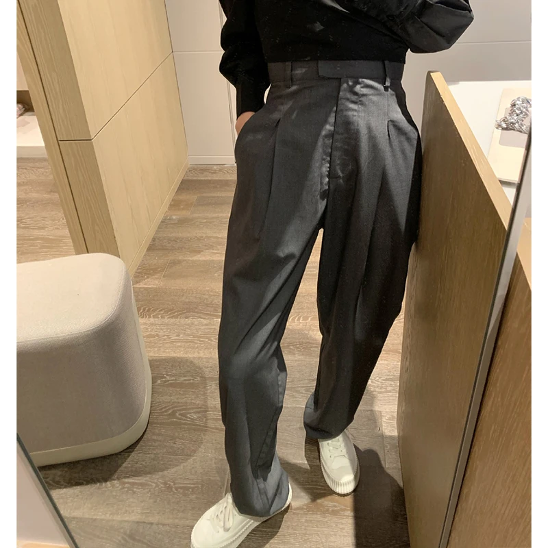 Jennie同款高腰西装裤女高级灰垂感西裤春直筒休闲裤子雅痞阔腿裤