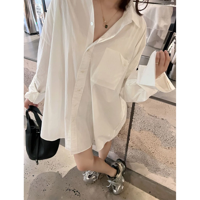 穿不腻~设计感春秋白色衬衫外套女长袖宽松上衣韩版防晒衫衬宽松