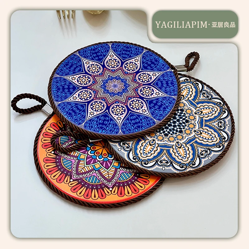 亚居良品/YaJu 波西米亚风陶瓷隔热垫餐垫圆形隔热垫